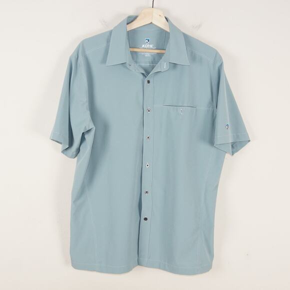 Kuhl Renegade Sage Green Short Sleeve Lightweight Tufflex Button Shirt Sz L - Picture 1 of 6